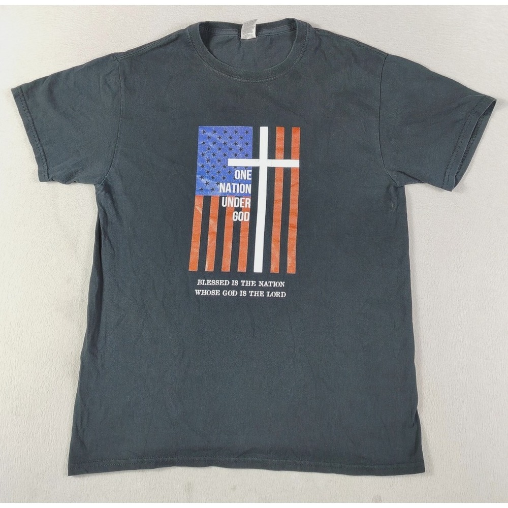 Fruit Of The Loom Shirt Mens Small Black One Nation Under God Flag Tee Patriotic